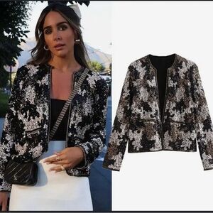 🤍 OPEN FRONT SEQUIN JACKET